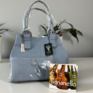 Tignanello Genuine Leather Periwinkle Blue Shoulder Bag + Matching Wallet – NWT